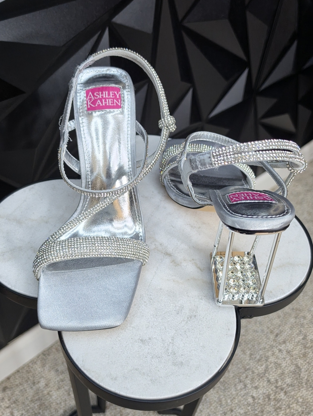 Silver Crystal Strap High-Heel Sandals